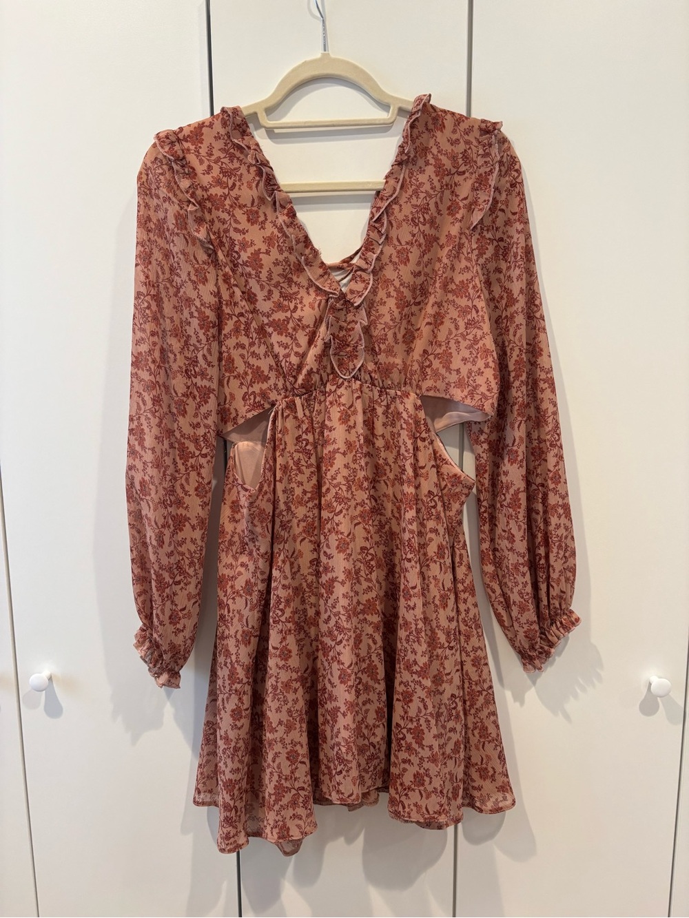 Primark Dusty Rose Floral Cutout Long-Sleeve Dress